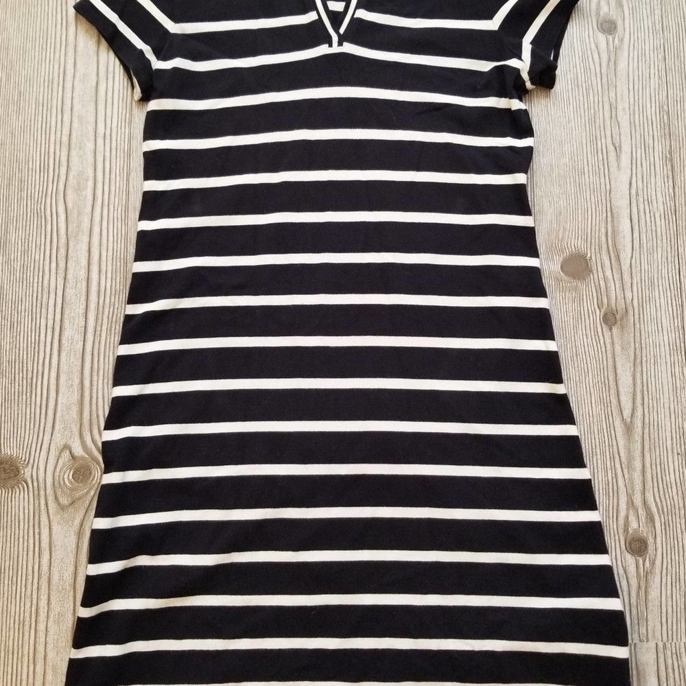 Polo Dress Lands End Navy White Stripe Women's size Small